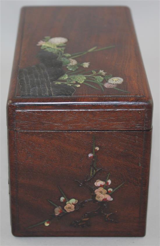 A fine Japanese shibayama type hardwood rectangular box, Meiji period, 18.5cm